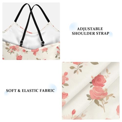 KLL Seamless Pattern Red Roses Girls' 1 Piece Bathing Suit Beach Swimwear Adjustable Strap Cute3