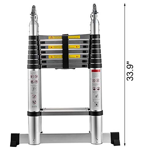 Hihone Telescoping Ladder 16.5feet, Quick Button Retraction Telescopic Extension Ladder Protective Design, 300LBS Capacity Anti-Slip Lightweight, Aluminum Collapsible Ladder with Spring Loaded Locking