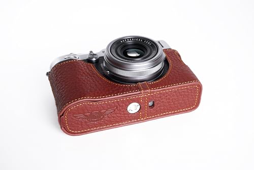 Demi-sac cuir véritable Fujifilm X100F marron étui protection base ouvrable TP - 3