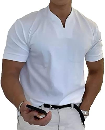 BURWOF Mens Muscle T Shirt v Neck t Shirts Gym Tee Short Sleeve Fashion Workout Shirts Stretch Cotton Casual Slim Shirts