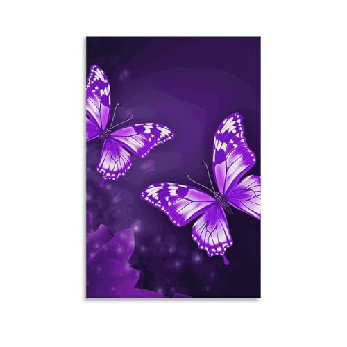 Toile murale moderne premium aux papillons violets d'art