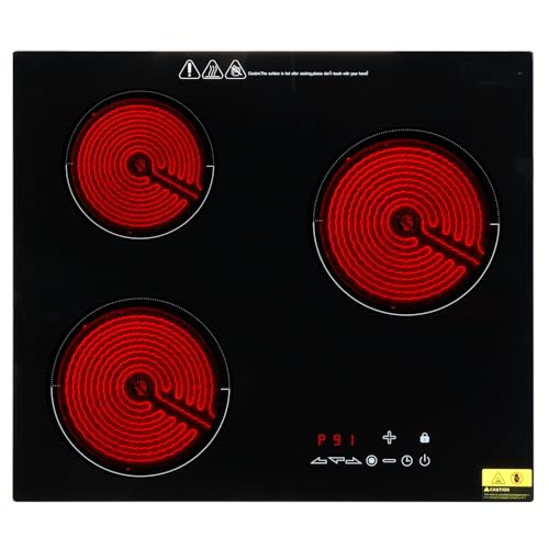 TactFire Plaque Vitrocéramique Encastrable 3 Feux, Table de Cuisson 5200W