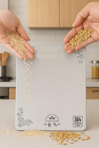 Image of Large 304 Stainless Steel Cutting Board for Kitchen - Ultra Premium Vegetable and Fruit Cutter, Heavy-Duty Long Life Metal Chopping Board (35 x 25 cms)(Ultra Premium)