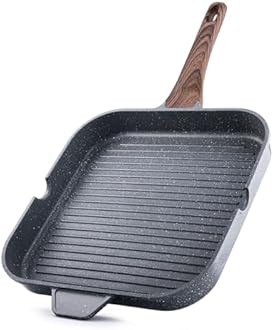 SENSARTE Nonstick Grill Pan for Stove Tops, Versatile Griddle with Pour Spouts, Square Big Cooking Surface, Durable Skillet Indoor & Outdoor Grilling. PFOA Free,12Inch