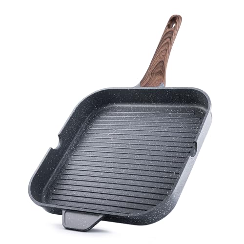 Comparison: Best Cooking Pans For Gas Stoves 10 SENSARTE Nonstick Grill Pan for Stove Tops, Versatile Griddle with Pour Spouts, Square Big Cooking Surface, Durable Skillet Indoor & Outdoor Grilling. PFOA Free,12Inch