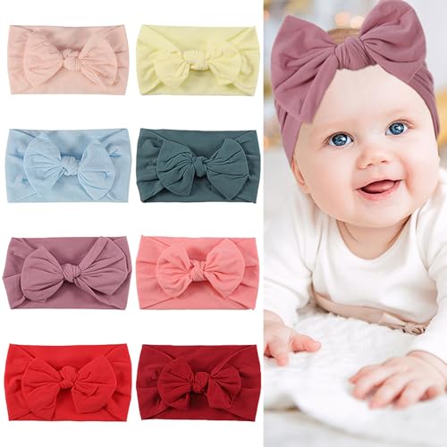 Halinuia - Diadema para bebé (8 unidades, 0 a 3 meses, elásticos, para niños recién nacidos, colores pastel, diadema, con nudos, suave y transpirable