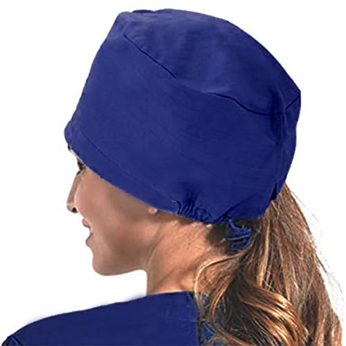 TOSFOGO Upgrade Working Cap with Buttons, Adjustable Working Hat Tie Back Head Cover Headwear Sweatband for Women Men(Navy Blue Dragonfly)