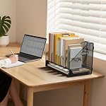 5 Vertical Mesh Desk Organizer with Paper Letter Tray, Black - Image 2