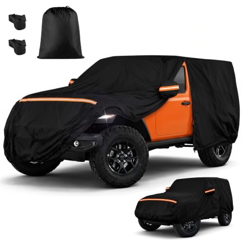 Image of Car Cover for Jeep Wrangler 2-Door 1987-2025 JK JL YJ TJ Sahara,All-Weather Heavy Duty Jeep 2dr Car Cover,Outdoor Full Exterior Cover for Dust, Rain, Snow & UV Protection, with Door Access Zipper