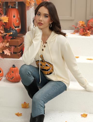 Image of CiCiBird Women's Fall Hoodies Sweater V Neck Waffle Knit Top with Pocket | Loose Fit, V Neck Button, Adjustable Drawstring, Long Sleeve, Kangaroo Pocket, Weekend Errands, Daily Wear, Work Casual