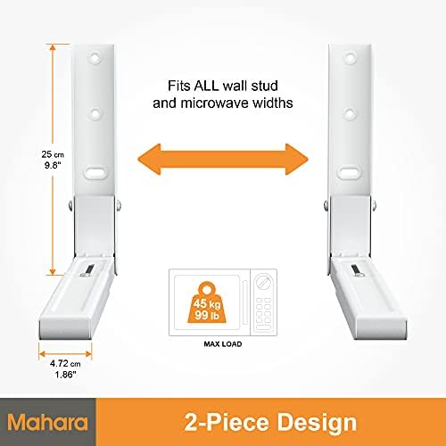 mahara Microwave Oven Shelf Brackets - Wall Hanging Microwave Shelf Adjustable Depth - Wall Mount Hanging Shelf Max 45kg - Space Saving Microwave Brackets Wall Shelf - Kitchen Storage & Organisation