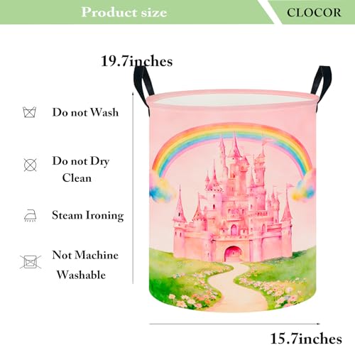 Image of CLOCOR Large Laundry Basket,Waterproof Fabric Storage Container,Room Decor(Pink Castle)