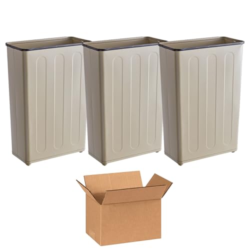 Image of - Rectangular Fire-Safe Wastebaskets - Case of 3 - Beige Steel - Institutional Use