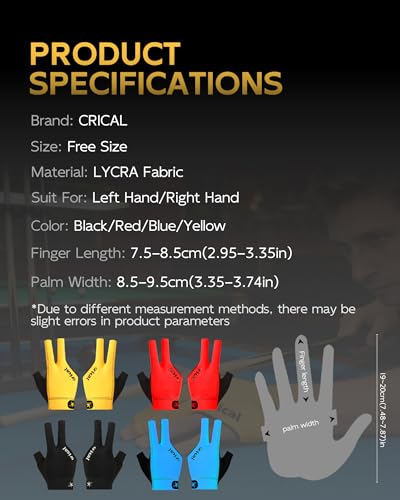 CRICAL Billiard Glove, 3 Finger Pool Glove with Lycra Material - image 2