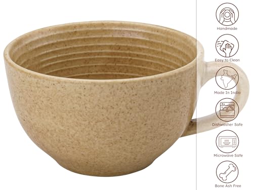 Image of Bodhi House Ceramic Soup and Coffee Wide Large Mug with Handle - Set of 1, 350 Ml Glossy Finish | Microwave Safe | for Maggi, Cappuccino, Latte, Green Tea - Wood Brown