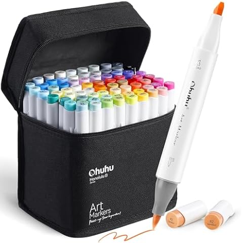 Ohuhu Alcohol Markers Brush Tip Set - 72 Colors Cover