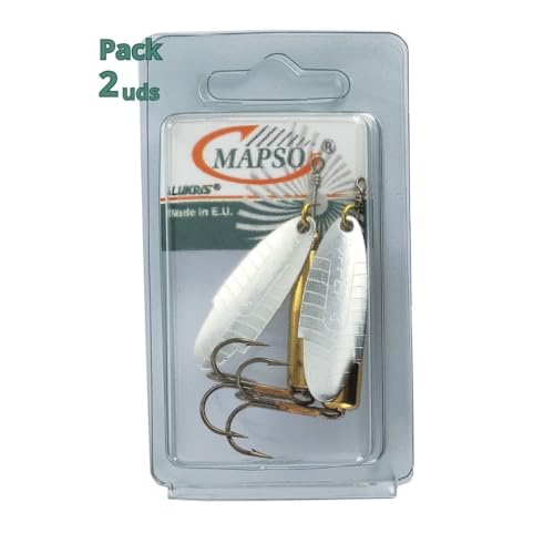 MAPSO - Blister 2 Cucharillas de Pesca Popper Lastrada nº3 Plata con Anzuelo Simple con Muerte, 15 grs