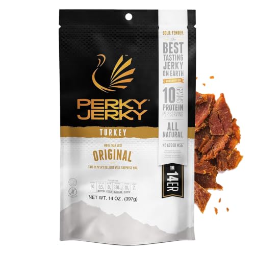 Perky Jerky Original Turkey Jerky, 14oz - Low Sodium - 10g Protein per Serving - Low Fat - 100% U.S...