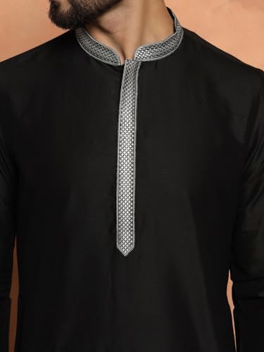 Image of KISAH Mens Kurta - Solid Cotton Blend Festivewear - Traditional Ethnic Wear Kurta for Men for Weddings & Festivals Black
