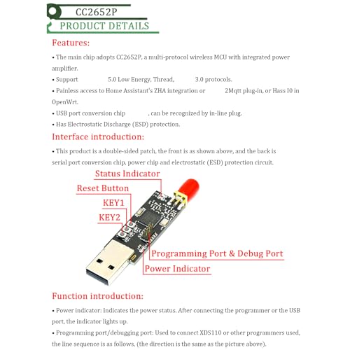 CC2652P Zigbee Dongle OpenWrt adaptador USB con antena estable de alta ganancia 5dBi 6