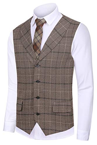 Hanayome Men Waistcoat Collar Sleeveless Slim Fit Jacket Business Suit Vests VS30,Brown 1,L(US Tag Chest 44