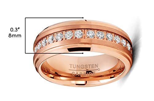 Metal Masters Rosegold-tone Tungsten Carbide Eternity Ring Wedding Band Round CZ 8MM3