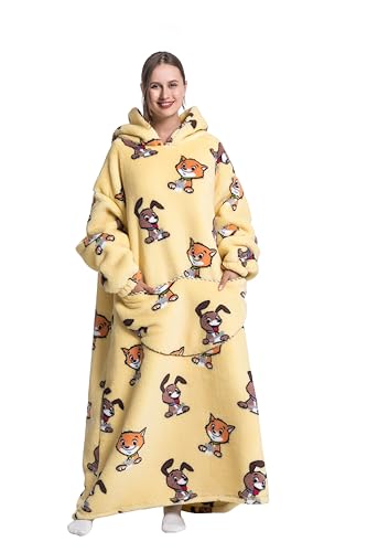 Capecage Blanket Hoodie, Long Hooded Blanket Sweatshirt as Birthday Gifts for Women Men, Long Wearable Blanket for Men Women,Yellow Dog Hoodie Blankets for Women Men