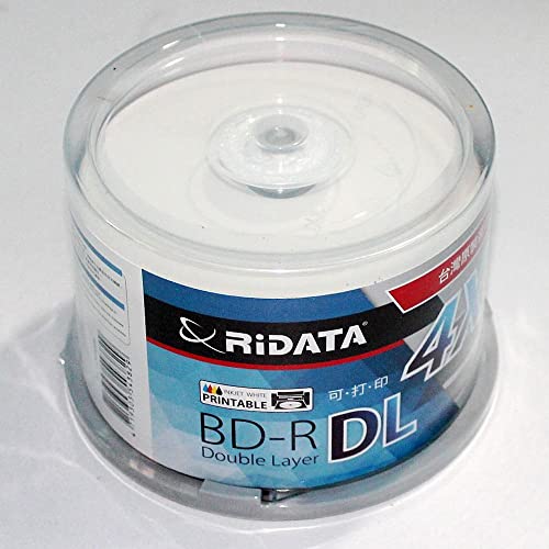 50 Pack Blank Printable Ritek RiDATA 50GB Blu-ray Dual Layer BD-R DL 4X BDR Disc, White