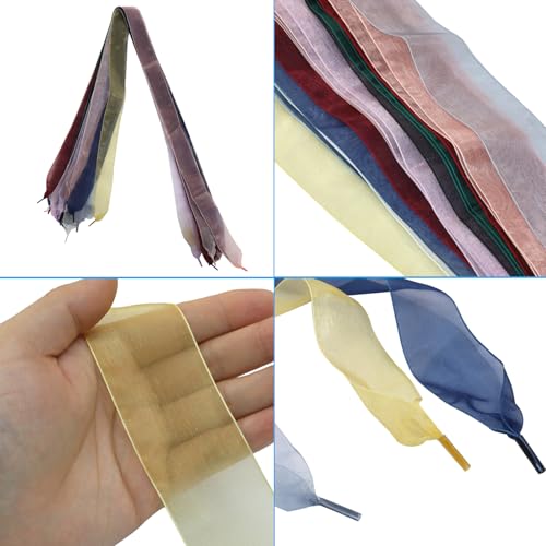 Zorfeter 10 Pairs Fashion Shoe Laces 4 CM Wide, Soft Silk Satin Shoelaces Colorful Shoestrings, Casual Flat Shoestrings for Women Girls/Lady Sneaker(10 Colors, 47.24” Length)4