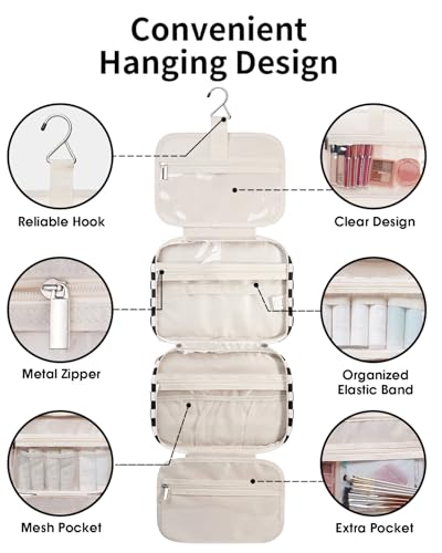 Image of Narwey Large Hanging Toiletry Bag Travel Makeup Bag Cosmetic Organizer for Women and Girls, Z-Black Checkerboard, Large