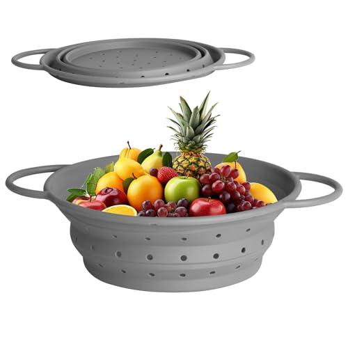 Colino per Pasta, Scolapasta Pieghevole, Scolapasta Silicone Pieghevole Salvaspazio, Set di Setaccio da Cucina con Manici per Scola Pasta, Verdure, Frutta