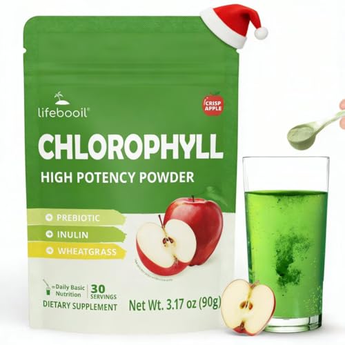 Lifebooil Chlorophyll Powder, 120mg Clorofila for Drinking – Supports Alkalization, Gut Health & Clean Energy – 30 Servings (Crisp Apple)
