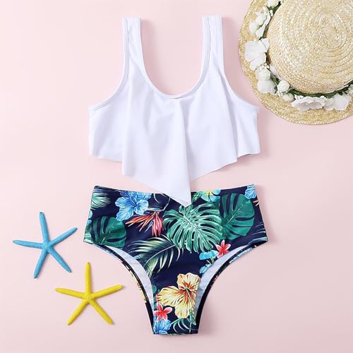 Girls 2 Piece Bikini Set High Waist Kids Swimsuits Ruffle Tankini Tropical Floral Print Bathing Suit for Beach Swimwear2