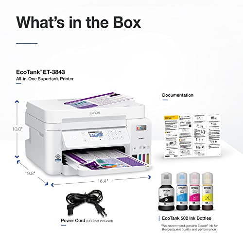 image for Epson EcoTank ET-3843 Wireless Color All-in-One Cartridge-Free Superta