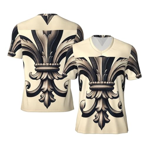 Stylish Athletic Sports Jersey Royal-Fleur-De-Lis-Black Men's Rugby Jersey Large