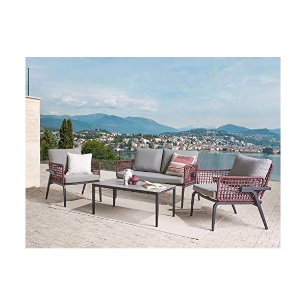 Loungeset Sciacca 4-Sitzer Schwarz & Burgunderrot