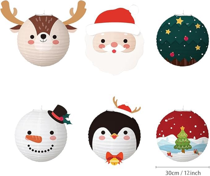 Image of 6 Pcs Christmas Hanging Paper Lantern Set Lanterns Xmas Party Supplies for Outdoor Indoor Classroom Birthday Graduation Christmas Decorations (Head)