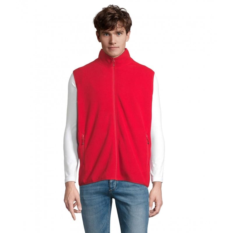 Veste micropolaire zippée sans manche rouge pour vos sorties nature et travaux extérieurs