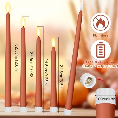 Image of Rossesay 24 Pcs Flameless LED Taper Candles Battery Operated Candle Flameless Candlesticks Flickering for Christmas Church Wedding Indoor Decoration (Classic,8.5 inch,9.65 inch,10.8 inch,12.8 inch,Brown)