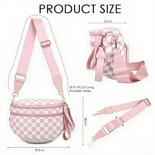 Image of Checkered Crossbody Bum Bags for Women, Nylon Sling Bags with Shoulder Strap, Large Capacity Checkered Purse Bag