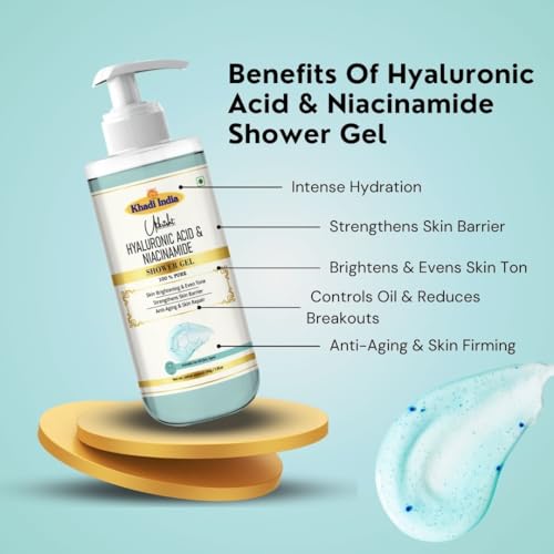 Image of Khadi Hyaluronic & Niacinamide Body Wash Gel 300 ml | Hydrating, Brightening & Anti Aging | For Excess Oil & Breakouts | Body Wash Shower Gel For Women & Men | All Skin Types
