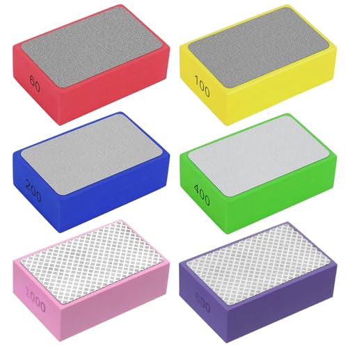 BORISCA 6 Stück Diamant Handschleifpad Set, Glas Schleifen Fliesen Schleifblöcke Polierpads Diamant Schleifpad Diamant Schleifblock für Steinkeramikfliesen Glas, 60#, 100#, 200#, 400#, 600#, 1000#