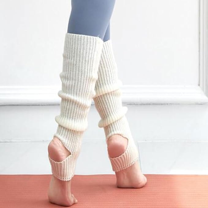 YUANQIAN Women Winter Extra Soft Long Legwarmer Warmer Knitted Stirrup Leg Warmers for Yoga Ballet Dance (Ivory white&Ivory white inhole)3