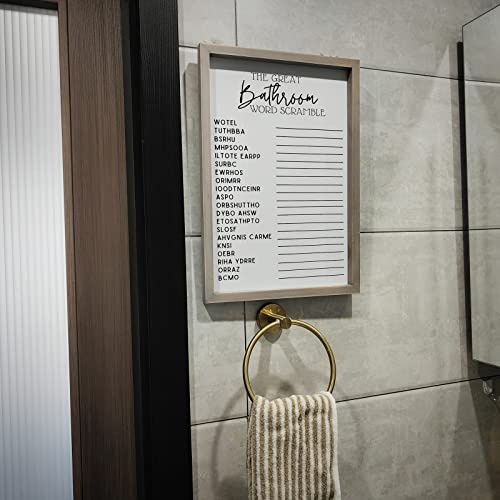 Athena's Elements Bathroom Word Search Sign, Crossword Bathroom Rules Wall Decor, Modern Rustic Wall Art Home Decoration, Farmhouse Wooden Frame And Funny Sign,11X16 Inches #TOP3
