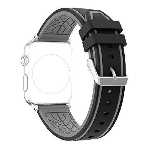 AISPORTS Compatible para Apple Watch Correa 44mm 42mm, iWatch Series SE/6/5/4/3/2/1 Correa de Silicona con Pulsera de Metal Correa de Repuesto para Apple Watch 42mm 44mm Serie SE/6/5/4/3/2/1