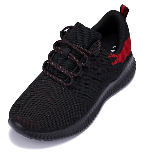 Image of CALTO Men's Invisible Height Increasing Elevator Shoes - Black /Red Ultra Lightweight Sporty Sneakers - 2.8 Inches Taller - Q215 - Size 10 D(M) US