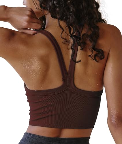 Image of Tank Tops for Women Scoop Neck Crop Tops Athletic Workout Tops Cute Seamless Cami Ribbed Tank Top