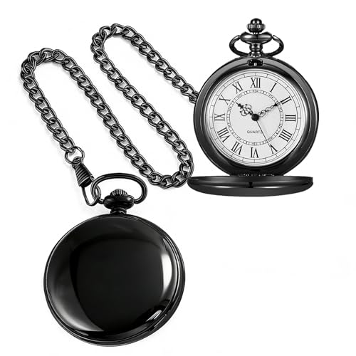 Image of Smooth Pocket Watch Alloy Steel Quartz Roman /Arabic Numerals with 37cm Chain for Father's Day Xmas Best Gifts