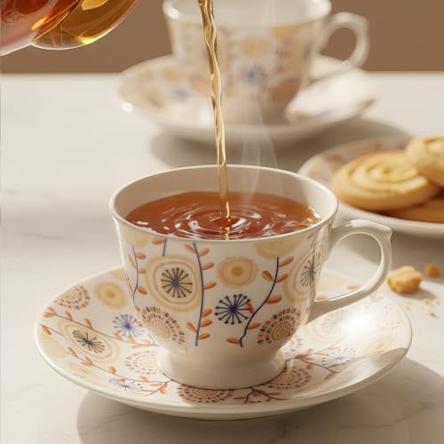 Image of U.P.C. Cup with Saucer Set of 12 Pcs | Tea /Coffee Cups | Ceramic | Microwave & Dishwasher Safe | Bone-Ash Free | Extra Strong | Super Light | Crockery Set Ideal for Daily (Cup Saucer Printed White)