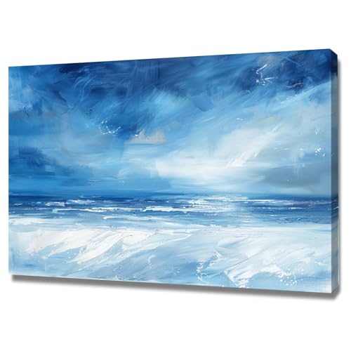 Peinture abstraite de paysage d’hiver sur toile avec cadre 60x80cm